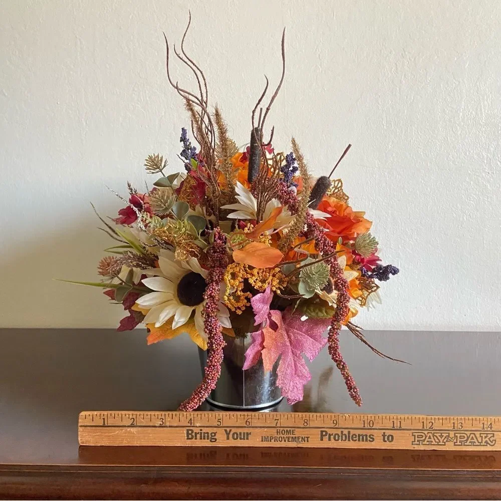 Faux Floral Bouquet With Orange Roses/Cream Sunflowers